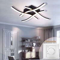 Huoku 4-Light Dimmable Led Ceiling Light Modern, 24W Curved Ceiling Light Fixture Without Assembly Black Flush Mount Lighting Fixture For Hallway, Bedroom, Living Room, 1667M 3000K Warm White