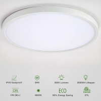 Ocioc 15.8 Inch 36W Flush Mount Ceiling Lights Fixture 6500K Daylight White Ultra-Thin Round Led Lighting Lamp For Hallway Kitchen Bedroom Bedroom Closet Laundry Indoor Outdoor