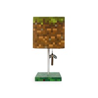 Minecraft Grass Block Desk Lamp With Pickaxe 3D Puller | Led Light Bedside Table Lamp | Video Game-Themed Room Essentials | Home Decor Accessory | 14 Inches Tall