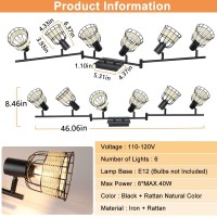 Depuley Vintage Track Ceiling Spotlight, 6-Head Bamboo Led Track Lighting Kit, Industrial Track Lamp, Rattan Caged Wall Light Fixture For Kitchen Island Living Room Bedroom