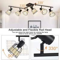 Depuley Vintage Track Ceiling Spotlight, 6-Head Bamboo Led Track Lighting Kit, Industrial Track Lamp, Rattan Caged Wall Light Fixture For Kitchen Island Living Room Bedroom