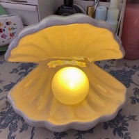 Binaryabc Ceramics Shell Pearl Light Led Lamp Portable Night Light Tabletop Light Christmas Giftwhite