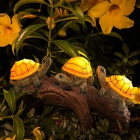 Pearlstar Solar Outdoor Statues Turtle On Log Yard Decor Waterproof Figurine Light Garden Decorations Lawn Ornaments For Patio B