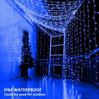 Yeoleh String Lights Curtain,Usb Powered Fairy Lights For Bedroom Party,8 Modes & Ip64 Waterproof Ideal For Garden,Patio (Blue,7.9Ft X 5.9Ft)