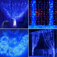 Yeoleh String Lights Curtain,Usb Powered Fairy Lights For Bedroom Party,8 Modes & Ip64 Waterproof Ideal For Garden,Patio (Blue,7.9Ft X 5.9Ft)