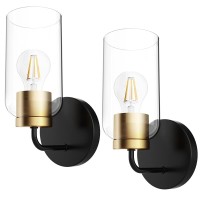 Hamilyeah Gold Wall Sconces Set Of Two, Modern Bathroom Sconces Wall Lighting Fixture With Clear Glass Shade,Black And Brass Vanity Wall Lamps For Living Room Kitchen Hallway, Ul Listed