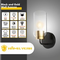 Hamilyeah Gold Wall Sconces Set Of Two, Modern Bathroom Sconces Wall Lighting Fixture With Clear Glass Shade,Black And Brass Vanity Wall Lamps For Living Room Kitchen Hallway, Ul Listed