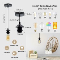 Pendant Light Kit 2Pcs Mini Pendant Light Cord Cable Socket E27 Lamp Holder With 3.94Ft Adjustable Industrial Vintage Hanging Ceiling Lantern Light Fixture For Bedroom Chandelier