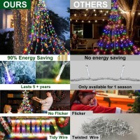 Outdoor Christmas Decorations Waterfall Lights 344 Led 8 Modes Tree Light Gift, Plug In Clear Wire Waterproof Patio Light Decor For Home Xmas Tree Wedding Yard Porch Holiday Decoration Multicolor