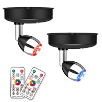 Rgb Wireless Spotlight,Led Puck Light, Led Accent Battery Operated Lights With Remote, Dimmable Puck Light With Rotatable Light Head For Painting Picture Artwork Closet 2Pack (Rgb Black)