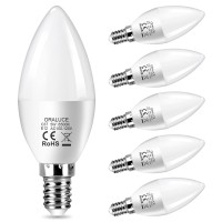 Oraluce E12 Led Candelabra Light Bulbs - 40 Watt Equivalent, 6500K Cool White Chandelier Light Bulbs Non-Dimmable, Type B Light Bulb For Ceiling Fan, 5W 450Lm 6 Pack