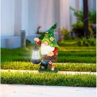 Wogoon Garden Gnome Statue, Resin Figurine With Bright Solar Lantern Lights And Welcome Sign, Outdoor Solar-Powered Illumination Yard Art Decorations For Indoor Outdoor Patio Lawn Garden Room