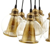 Stunning Peak Brass Cone And Glass Globe Cluster Pendant Chandelier - Contemporary Vintage Style - 7 Cone-Shaped Shades - Steel-Plated Bronze - Adjustable Cord - Ideal For Living Room, Dining Room, Entryway