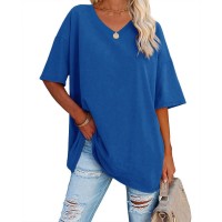 Ebifin Womens Oversized T Shirts Tees Half Sleeve V Neck Comfy Cozy Cotton Tunic Tops