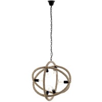 Contemporary Farmhouse Pendant Chandelier With Rope Design - Height Adjustable, 6 Light Sockets, E26 Bulb Compatible