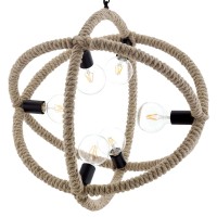 Contemporary Farmhouse Pendant Chandelier With Rope Design - Height Adjustable, 6 Light Sockets, E26 Bulb Compatible