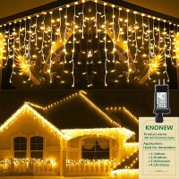 Knonew Christmas Lights Outdoor Decorations 400 Led 33Ft 8 Modes Curtain Fairy String Light With 75 Drops, Clear Wire Led String Light Indoor Decor For Wedding Party Christmas Decorations Warm White