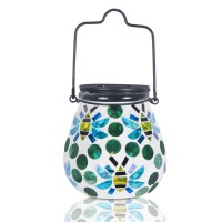 Mosaic Solar Light Outdoor Hanging Lantern - Bee Theme Jar Lantern Waterproof Table Lamp For Garden, Patio, Party, Yard, Outdoor Indoor Decoration