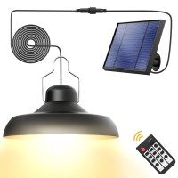 Whousewe Solar Pendant Lights, Solar Lights Outdoor Ip65 Waterproof Solar Powered Shed Light Bright And Soft With Remote Control 3 Color Solar Hanging Shed Lights For Barn Storage Patio, Black