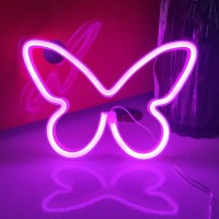 Jywj Butterfly Neon Signs,Usb Or 3-Aa Battery Powered Neon Light,Led Lights Table Decoration,Girls Bedroom Wall D