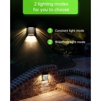 Whousewe Solar Fence Deck Lights - Led Solar Powered Wireless Wall Lights Ip65 Waterproof Breathing/Constant Mode, Automatic Solar Patio Lamps For Front Door, Stair, Path, Pool, Backyard (6 Pack)