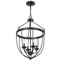 Make a bold statement with this cage inspired metal frame chandelier It features a smoothed matte black satin finish with a down pointed change design The fixture ships complete with matching canopy and six foot chain