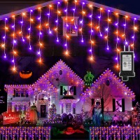 Knonew Orange Purple Halloween Lights 33Ft 400 Led String Lights Outdoor With 75 Drops 8 Lighting Modes Timer Memory Function