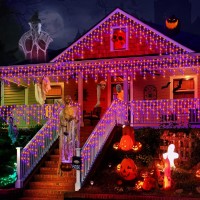 Knonew Orange Purple Halloween Lights 33Ft 400 Led String Lights Outdoor With 75 Drops 8 Lighting Modes Timer Memory Function