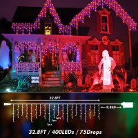 Knonew Orange Purple Halloween Lights 33Ft 400 Led String Lights Outdoor With 75 Drops 8 Lighting Modes Timer Memory Function