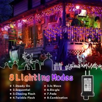 Knonew Orange Purple Halloween Lights 33Ft 400 Led String Lights Outdoor With 75 Drops 8 Lighting Modes Timer Memory Function