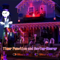 Knonew Orange Purple Halloween Lights 33Ft 400 Led String Lights Outdoor With 75 Drops 8 Lighting Modes Timer Memory Function