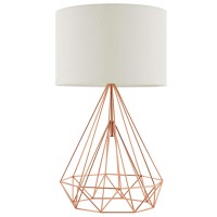 Paragon Rose Gold Geometric Table Lamp - Modern Elegance With Cream Fabric Shade - Requires 1 E26 60W Bulb (Not Included) - Perfect For Bedside, Office, Or Entryway - Made With Rose Gold Steel Wire