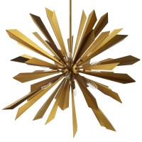 Pervade Starburst Brass Pendant Light Chandelier - Modern Mid-Century Design, Antique Brass Leaves, 16 Light Sockets, Flush Wall Mount, E12 25W Bulbs Required