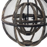 Gravitate Rustic Oak Wood Globe Pendant Light Chandelier - Vintage Modern Design With Curved Wood Strips, Black Metal Fixture, And Brass Accents. Perfect For Rustic, Farmhouse, Cottage, Or Industrial Style Rooms. Requires 3 E12 25W Bulbs (Not Included).