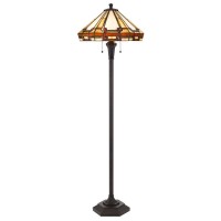 Add a touch of color to your dcor with this this Art color glass tiffany lamp It features a stained glass mission style design with slim dark bronze column frame The lamp has a faceted weighted base and a double pull chain with ball tips for easy acces