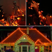 Brizled C9 Halloween Lights 33Ft 50 Led Faceted C9 Orange Lights String Connectable 120V Ul Certified Orange Lights Outside L