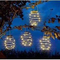 Coospy 4Pcs Solar Light Spiral Led Lanterns, Solar Garden Lights Outdoor Decorative Hanging Lights, Waterproof Pendant Light For Garden, Patio, Porch