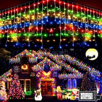 Christmas Lights Outdoor Decorations 400 Led 33Ft 8 Modes Curtain Fairy String Light With 75 Drops Clear Wire Led String Light