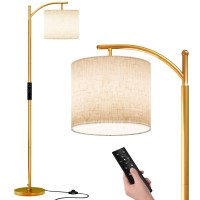 Sunmory Arc Floor Lamp, Modern Floor Lamp With Romote Control And Stepless Dimmable Bulb, Metal Standing Lamps With Hanging Lampshade For Living Room, Bedroom, Office (Gold)