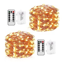 Mikasol Fairy String Lights, 2 Packs Led Fairy Lights Battery Operated Waterproof Copper Wire With Remote Control Fairy Lights For Bedroom. Firefly Lights Christmas Lights 8 Modes (16.4 Ft/Warm White)