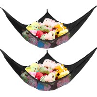 Stuffed Animal Net Or Hammock, Stuffed Animal Net, Jumbo Toy Net Hammock For Stuffed Animals Kohuijoo Wall Sling Corner Extra Large Kids Children Mesh Toy Net Organizer (Black 2 Pack, 70 Inch)