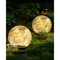 Garden Solar Ball Lights Outdoor Waterproof, 50 Led Cracked Glass Globe Solar Power Ground Lights For Path Yard Patio Lawn, Halloween Christmas Decoration Landscape Warm White(2 Pack 4.7'')