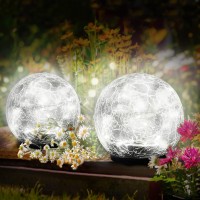 Garden Solar Ball Lights Outdoor Waterproof, 50 Led Cracked Glass Globe Solar Power Ground Lights For Path Yard Patio Lawn, Outdoor Decoration Landscape White (2 Pack 4.7'')