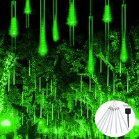 Jmexsuss Green Solar Meteor Shower Rain Lights 8 Tube 144 Leds Halloween Lights For Xmas Halloween Tree Party Holiday Patio Dec