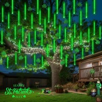 Jmexsuss Green Solar Meteor Shower Rain Lights 8 Tube 144 Leds Halloween Lights For Xmas Halloween Tree Party Holiday Patio Dec