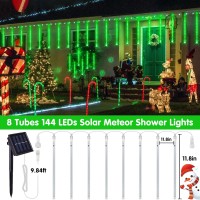 Jmexsuss Green Solar Meteor Shower Rain Lights 8 Tube 144 Leds Halloween Lights For Xmas Halloween Tree Party Holiday Patio Dec