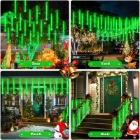 Jmexsuss Green Solar Meteor Shower Rain Lights 8 Tube 144 Leds Halloween Lights For Xmas Halloween Tree Party Holiday Patio Dec