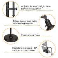 Coucrek Industrial Floor Lamp, 3 Color Temperature Rustic Floor Lamps In Aged Bronze, Adjustable Height&Head Standing Reading Lamp Farmhouse Lamp