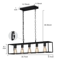 Laboreducer 5-Light Dining Room Light Fixture, Black Industrial Pendant Lighting For Kitchen Island, Linear Rectangle Ceiling Light, Modern Island Light For Living Room Bar Restaurant Pool Table