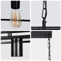 Laboreducer 5-Light Dining Room Light Fixture, Black Industrial Pendant Lighting For Kitchen Island, Linear Rectangle Ceiling Light, Modern Island Light For Living Room Bar Restaurant Pool Table